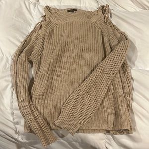 Medium tan off the shoulder sweater